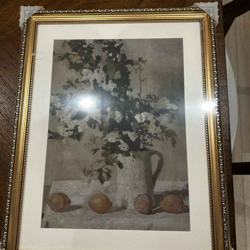 Framed Floral Still Life Art Print in Gold Frame 16”x20”